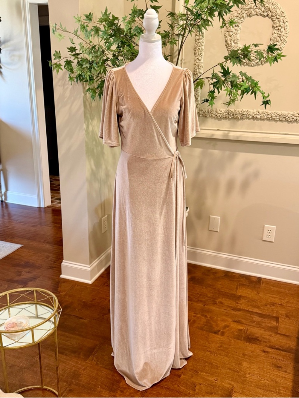 Baltic Born Wrap-Front Maxi Dress in Champagne Size M New